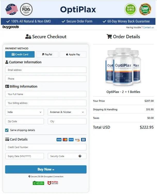 OptiPlax order page